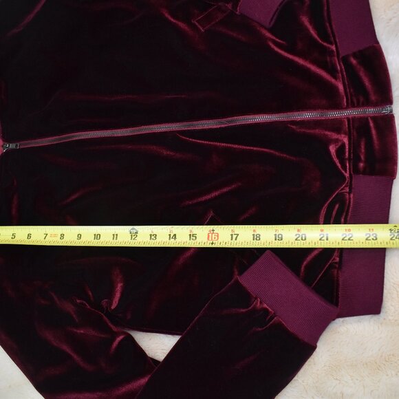 Aqua Burgundy Red Velvet Bomber Jacket Size Medium Full Zip Soft Retro Chic - Picture 7 of 10